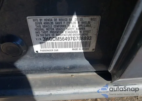 2007 Honda Accord 2.4 Lx from USA, damaged, VIN 3HGCM56497G708893